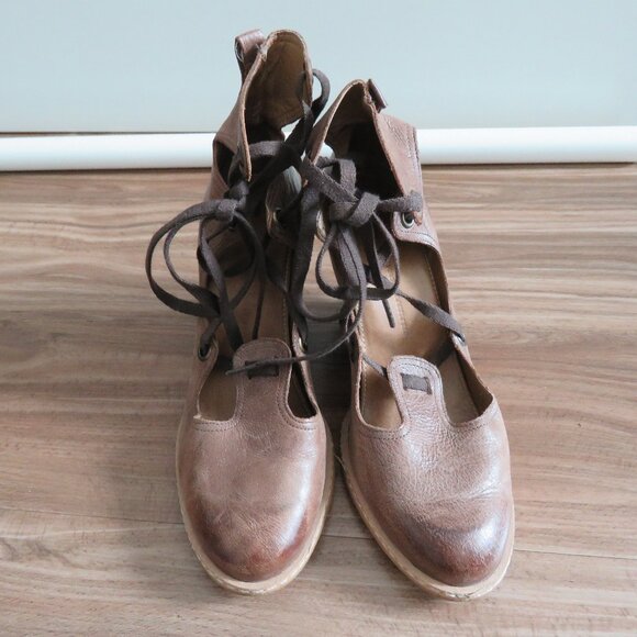 ANTHROPOLOGIE SCHULER & SONS PHILADELPHIA Soft Brown Leather Wedge Lace Up Shoes - Picture 6 of 13